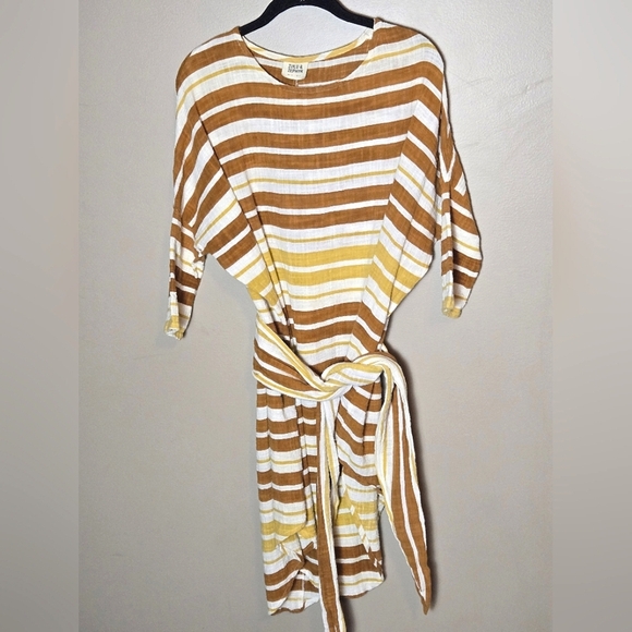 Zulu + Zephyr 100% Cotton Striped Tie Front Elevated Basic Dress, Small - Picture 2 of 5